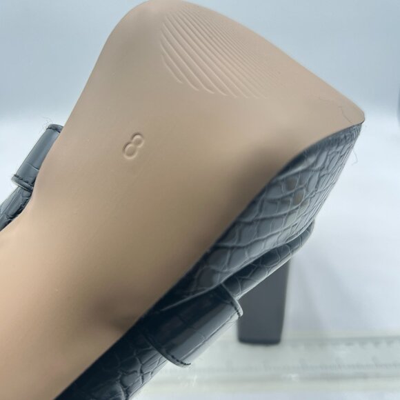 FOWT Black Chunky Heel Loafer Square Toe High Heel Slip-on Crocodile-Text Pumps - Picture 6 of 8